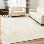 5x7 Geometric Solid Beige Area Rug – Washable, Durable Non-Slip Indoor Carpet with Soft High-Low Pile, Fluffy Floor Rugs for Living Room, Bedroom, Bedside, Kids Room, Nursery,Home Office Décor