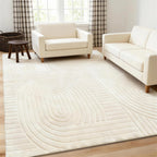 5x7 Geometric Solid Beige Area Rug – Washable, Durable Non-Slip Indoor Carpet with Soft High-Low Pile, Fluffy Floor Rugs for Living Room, Bedroom, Bedside, Kids Room, Nursery,Home Office Décor