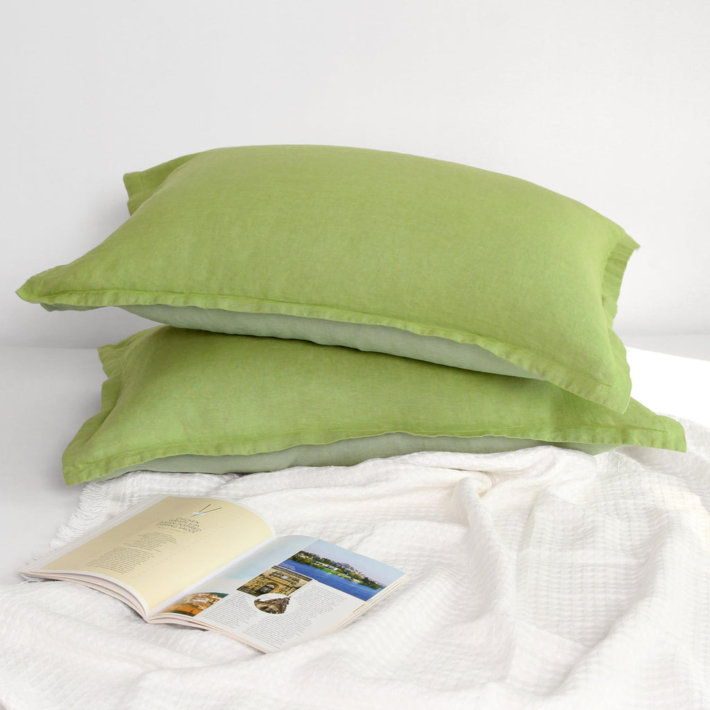 Striped Linen Pillow Cases Set of 2,20"x30" Standard/Queen Size,100% French Natural Flax Soft Linen Pillowcases,Natural Stripe