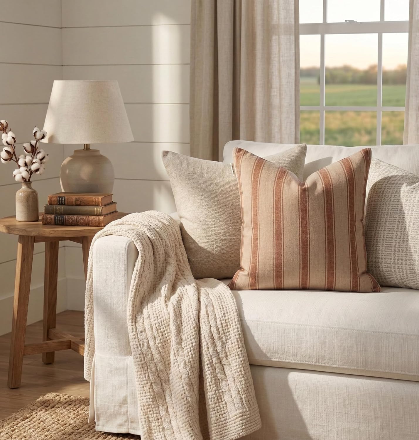 Linen Throw Pillow Covers Stripe Brown Pillow Cover Spring Decorative Pillow Covers for Living Room, Bedroom (Brown Stripes, 22" L x 22" W)