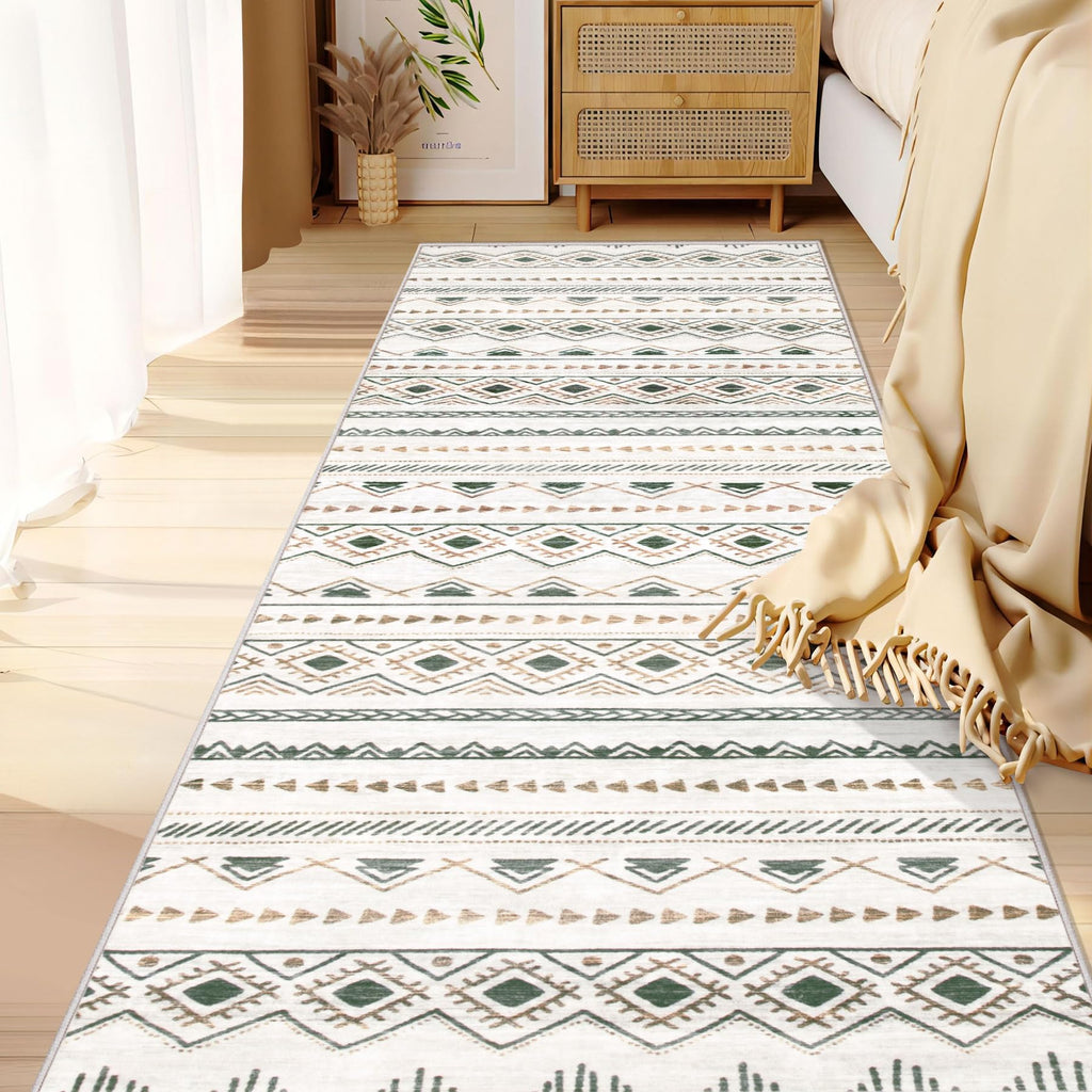 Area Rug Living Room Rugs 8x10 - Large Soft Boho Geometric Rug, Non-Slip Foldable Washable Rugs Non Shedding Morden Indoor Floor Carpet for Living Room Bedroom Office Dining Room(Brown Green,8'x10')