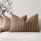 Foindtower Pack of 2 Decorative Jacquard Boucle Throw Pillow Covers Accent Textured Striped Pillowcases Soft Boho Modern Cushion for Couch Sofa Bedroom Living Room Home Decor 20x20 Inch Natural Beige