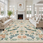8x10 Beige Boho Floral Washable Non-Slip Thin Area Rug for Indoor Spaces