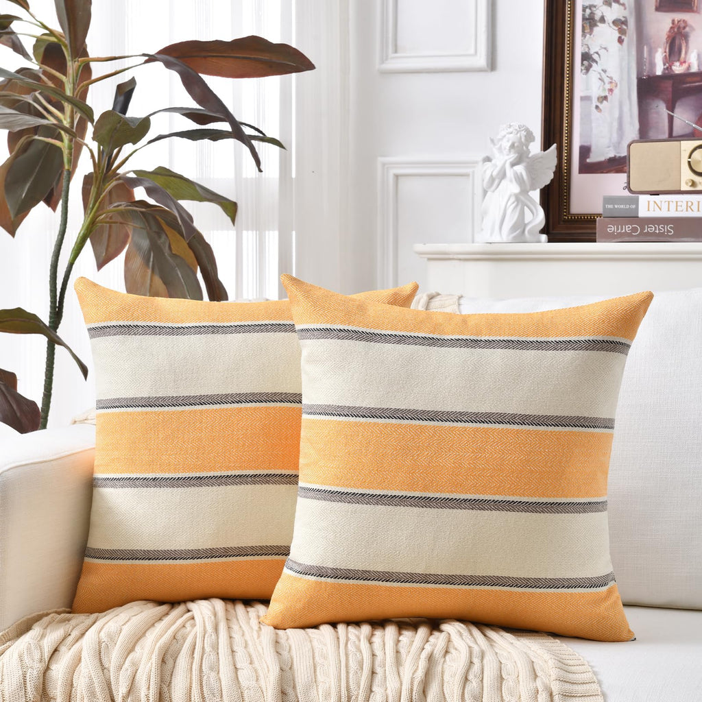 AmHoo Pack of 2 Farmhouse Linen Throw Pillow Cover Cushion Stripe Decoration Buffalo Retro Pillowcase with Hidden Zipper for Sofa Bedroom Car 18 x 18 Inch Blue
