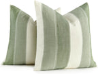 AmHoo Pack of 2 Farmhouse Stripe Check Throw Pillow Covers Set Case Cotton Linen Decorative Pillowcases Cushion Cover for Couch Bench Sofa 18x18 Inch Sage Green