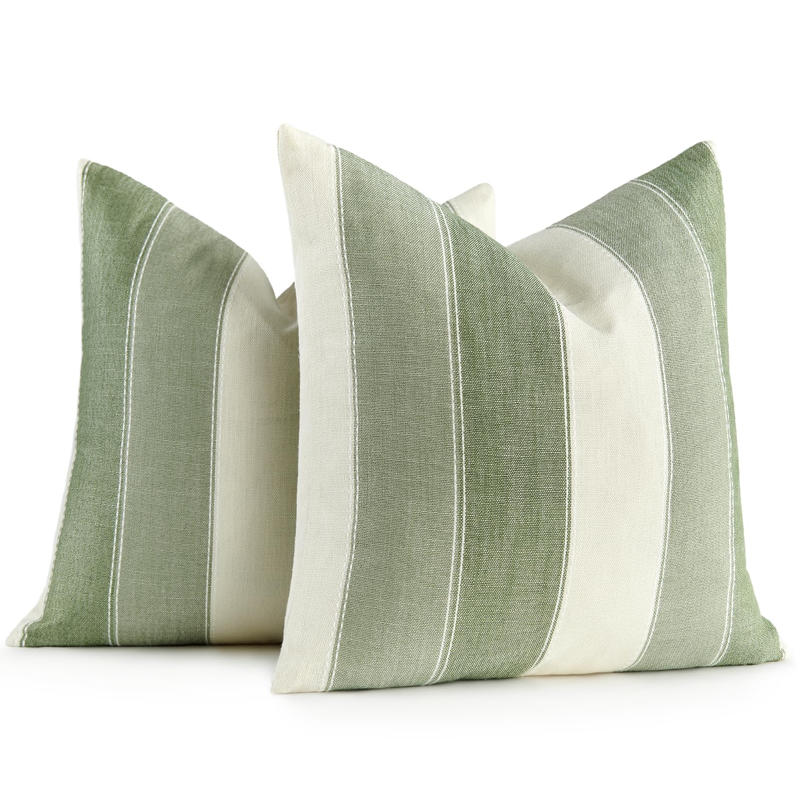 AmHoo Pack of 2 Farmhouse Stripe Check Throw Pillow Covers Set Case Cotton Linen Decorative Pillowcases Cushion Cover for Couch Bench Sofa 18x18 Inch Sage Green