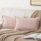 YEENAASY Throw Pillow Covers 18x18 Set of 2 Striped Fringe Pillow Cover Farmhouse Cushion Covers with Tassel Neutral Boho Pillows Decorative Square Pillowcase for Couch Sofa Bed, Khaki