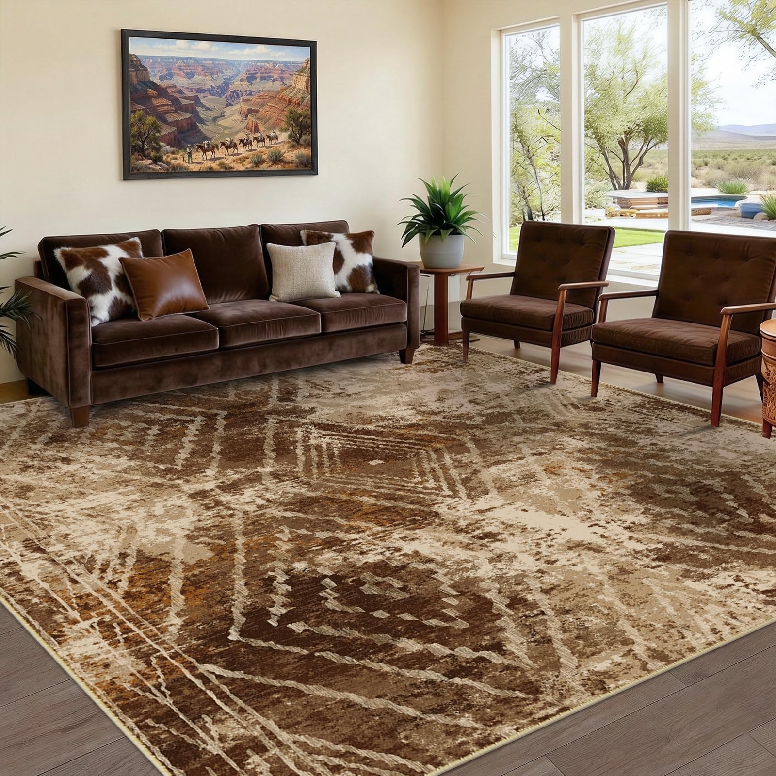 BESTSWEETIE Area Rug 5x7 Rug Machine Washable Non-Slip Low Pile Print Pattern Western Rug for Living Room Bedroom Entryway Tribal Series -Black