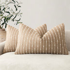 Foindtower Pack of 2 Decorative Jacquard Boucle Throw Pillow Covers Accent Textured Striped Pillowcases Soft Boho Modern Cushion for Couch Sofa Bedroom Living Room Home Decor 20x20 Inch Natural Beige