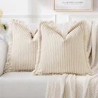 MIULEE Pack of 2 Black Pillow Covers 20x20 Inch Striped Farmhouse Couch Throw Pillow Covers with Fringe Chic Linen Decorative Cushion Covers for Sofa Living Room Bed Outdoor Home Decor