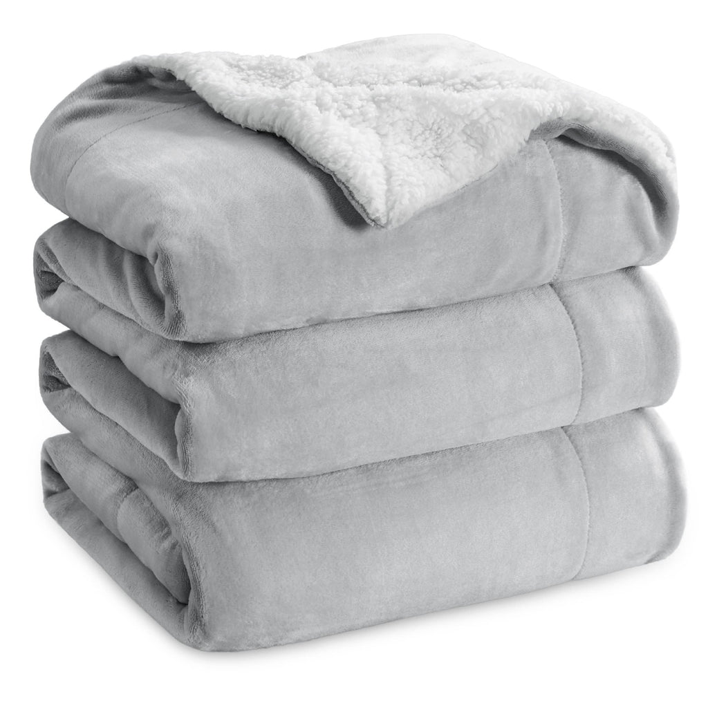 Bedsure GentleSoft Sherpa Fleece Queen Blankets for Bed, Non-Heated, Thick and Warm Throw for Women and Men, Soft Fuzzy Plush Queen Blanket for Winter, Grey, 90x90 Inches