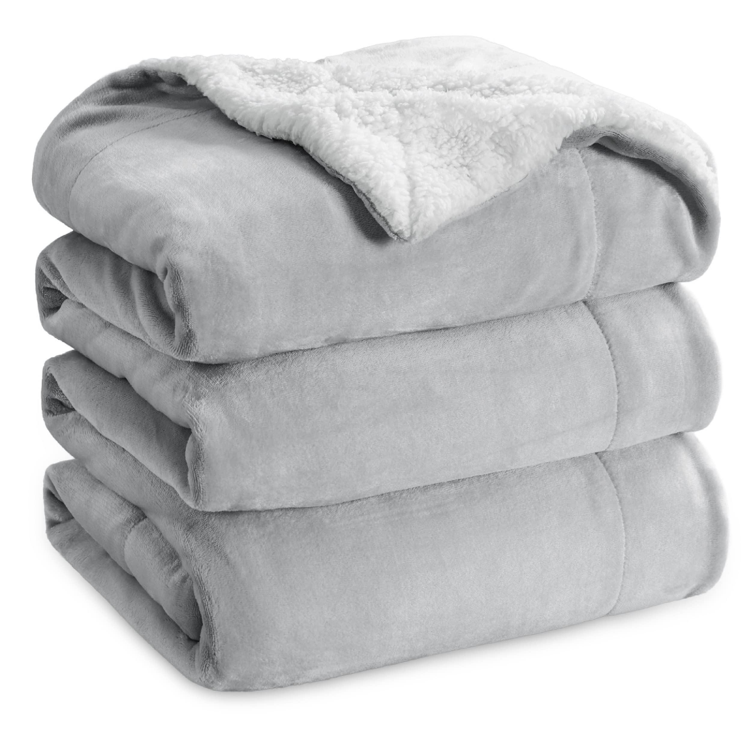 Bedsure GentleSoft Sherpa Fleece Queen Blankets for Bed, Non-Heated, Thick and Warm Throw for Women and Men, Soft Fuzzy Plush Queen Blanket for Winter, Grey, 90x90 Inches