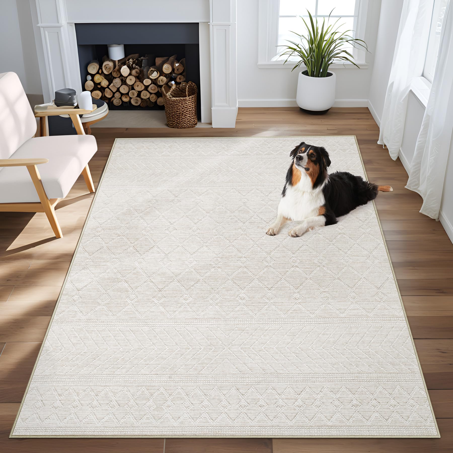 Area Rug Living Room Rugs 8x10 - Large Soft Boho Geometric Rug, Non-Slip Foldable Washable Rugs Non Shedding Morden Indoor Floor Carpet for Living Room Bedroom Office Dining Room(Brown Green,8'x10')