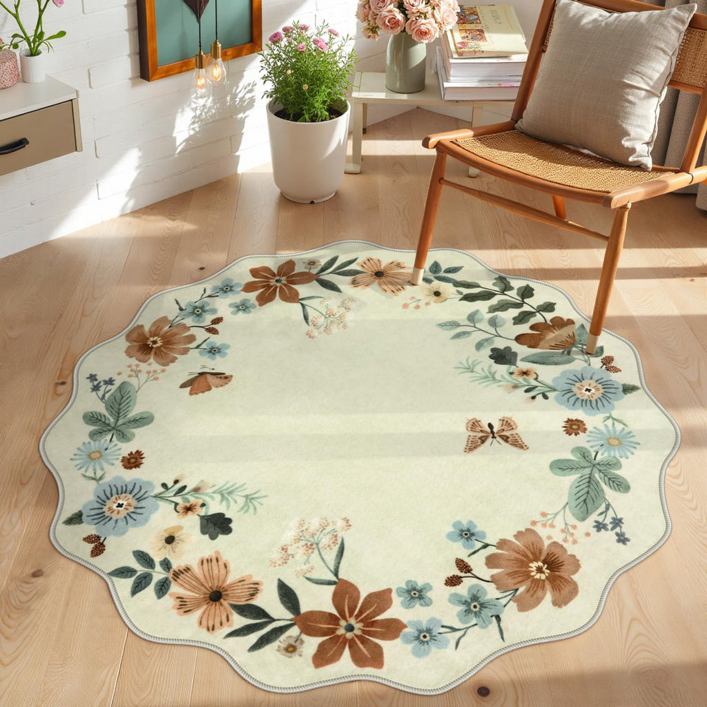 Lahome Floral Living Room Rugs, Area Rugs 5x7 Rug for Bedroom Ultra-Thin Soft Rug, Non-Slip Washable Rugs Stain Resistant Boho Rug Flore Throw Rug for ‎Dining Room Office (5x7ft,Green)