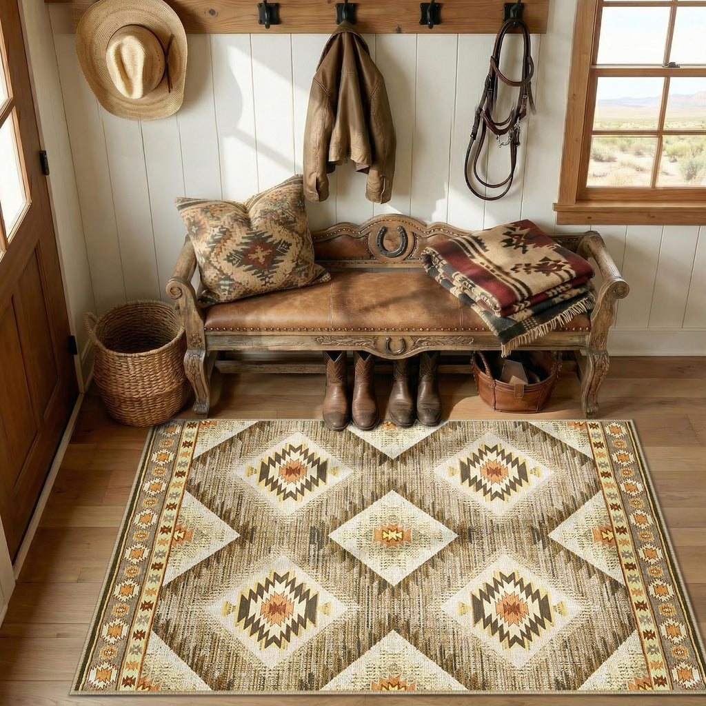 BESTSWEETIE Area Rug 5x7 Rug Machine Washable Non-Slip Low Pile Print Pattern Western Rug for Living Room Bedroom Entryway Tribal Series -Black