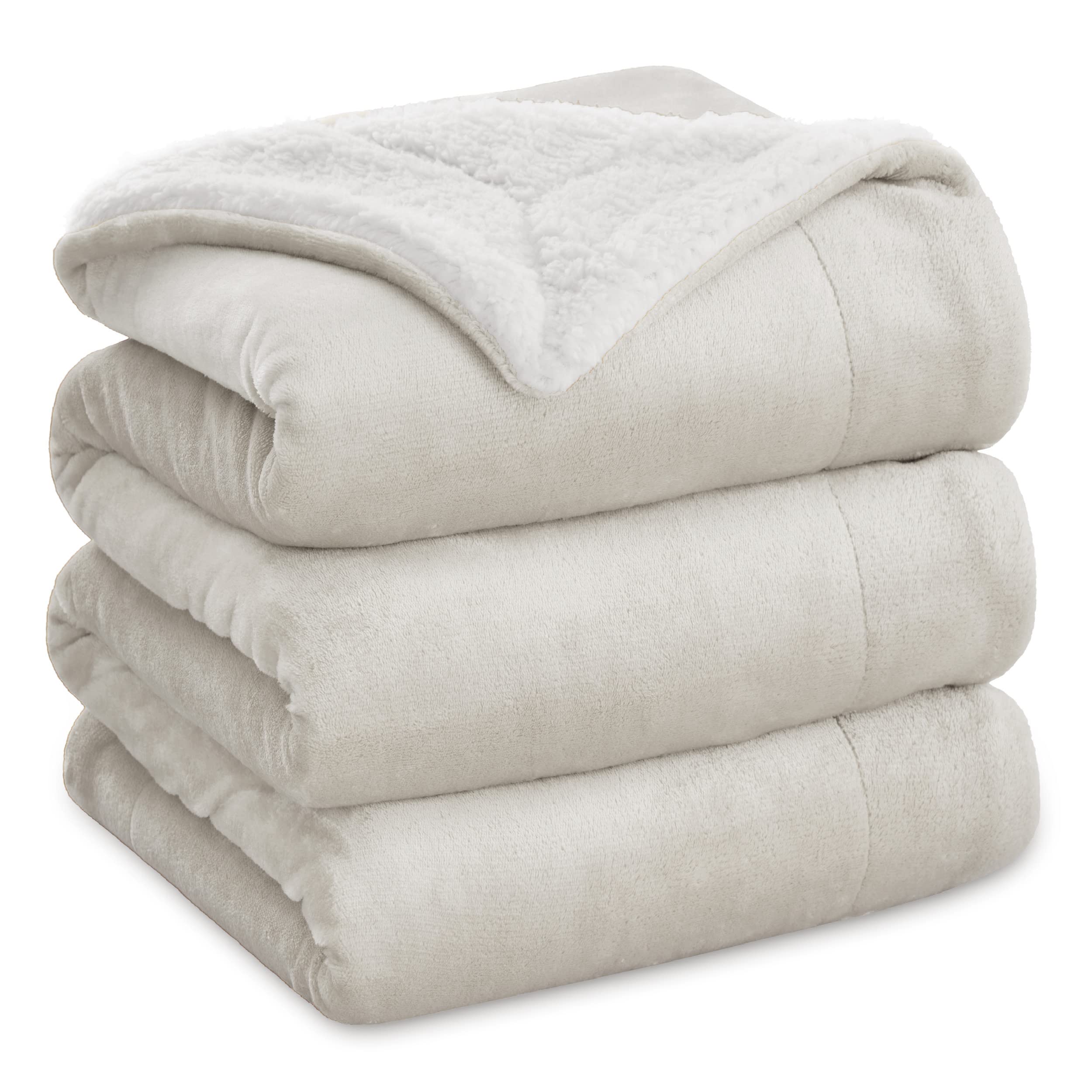 Bedsure GentleSoft Sherpa Fleece Queen Blankets for Bed, Non-Heated, Thick and Warm Throw for Women and Men, Soft Fuzzy Plush Queen Blanket for Winter, Grey, 90x90 Inches