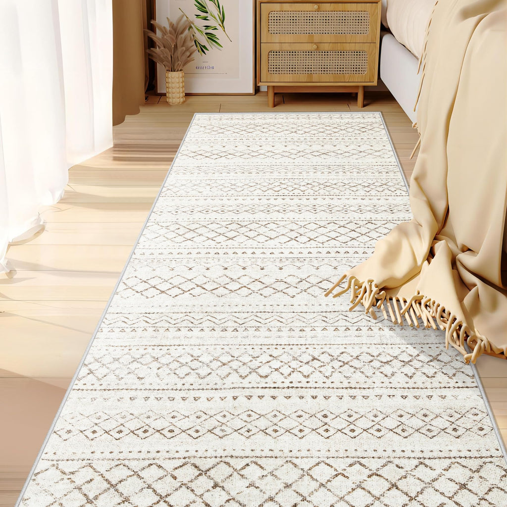 Area Rug Living Room Rugs 8x10 - Large Soft Boho Geometric Rug, Non-Slip Foldable Washable Rugs Non Shedding Morden Indoor Floor Carpet for Living Room Bedroom Office Dining Room(Brown Green,8'x10')