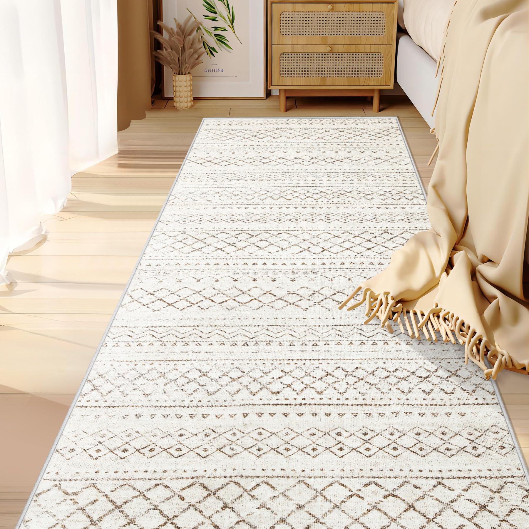 Area Rug Living Room Rugs 8x10 - Large Soft Boho Geometric Rug, Non-Slip Foldable Washable Rugs Non Shedding Morden Indoor Floor Carpet for Living Room Bedroom Office Dining Room(Brown Green,8'x10')