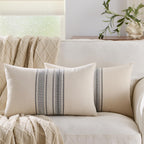Striped Linen Textured Throw Pillow Covers 18x18 Inch Set of 2,Boho Decorative Cushion Covers, Neutral Navy Blue Accent Pillowcases for Couch, Sofa, Bed Farmhouse & Modern Living Room Decor