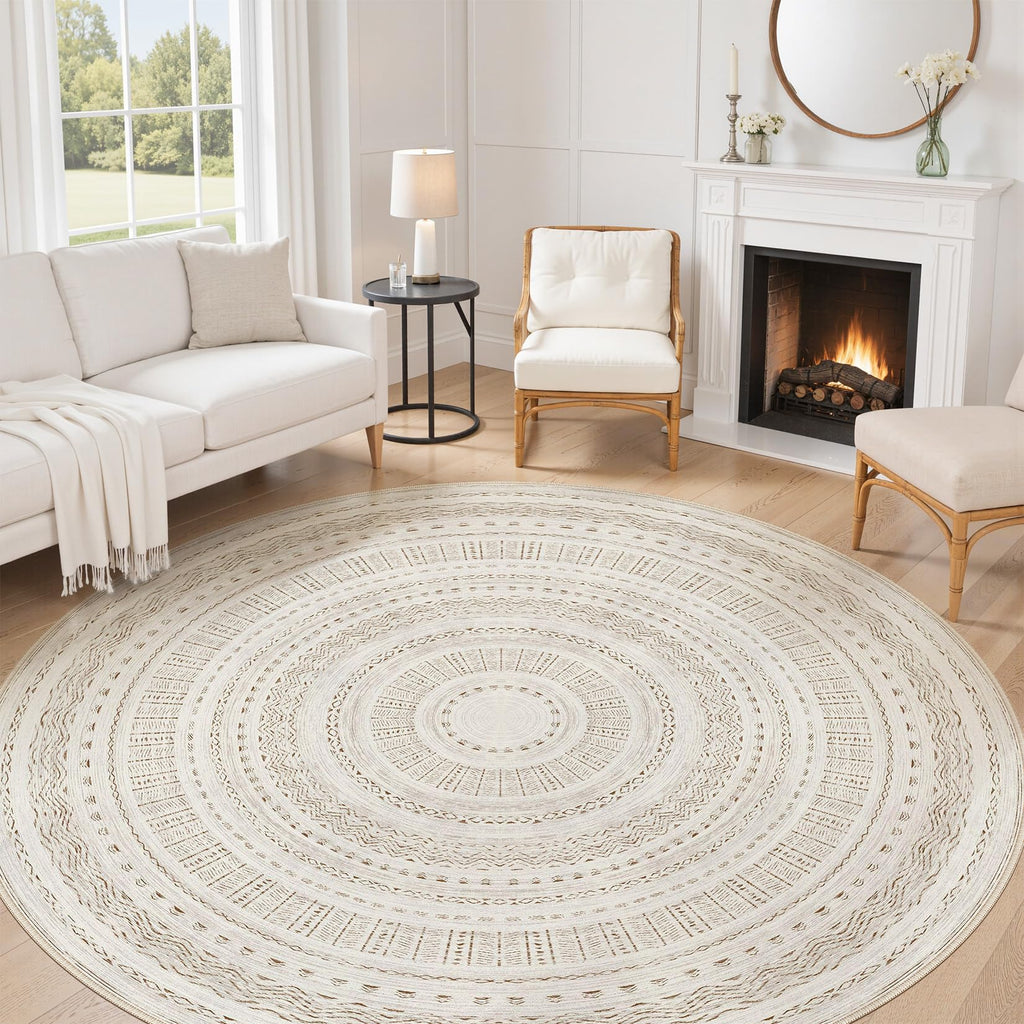 cotiled 5x7 Area Rug Living Room: Washable Boho Rugs with Non Slip Backing Large Soft Indoor Stain Resistant Carpet for Bedroom Farmhouse Dining Room Lightweight Home Decor L Brown/Cream