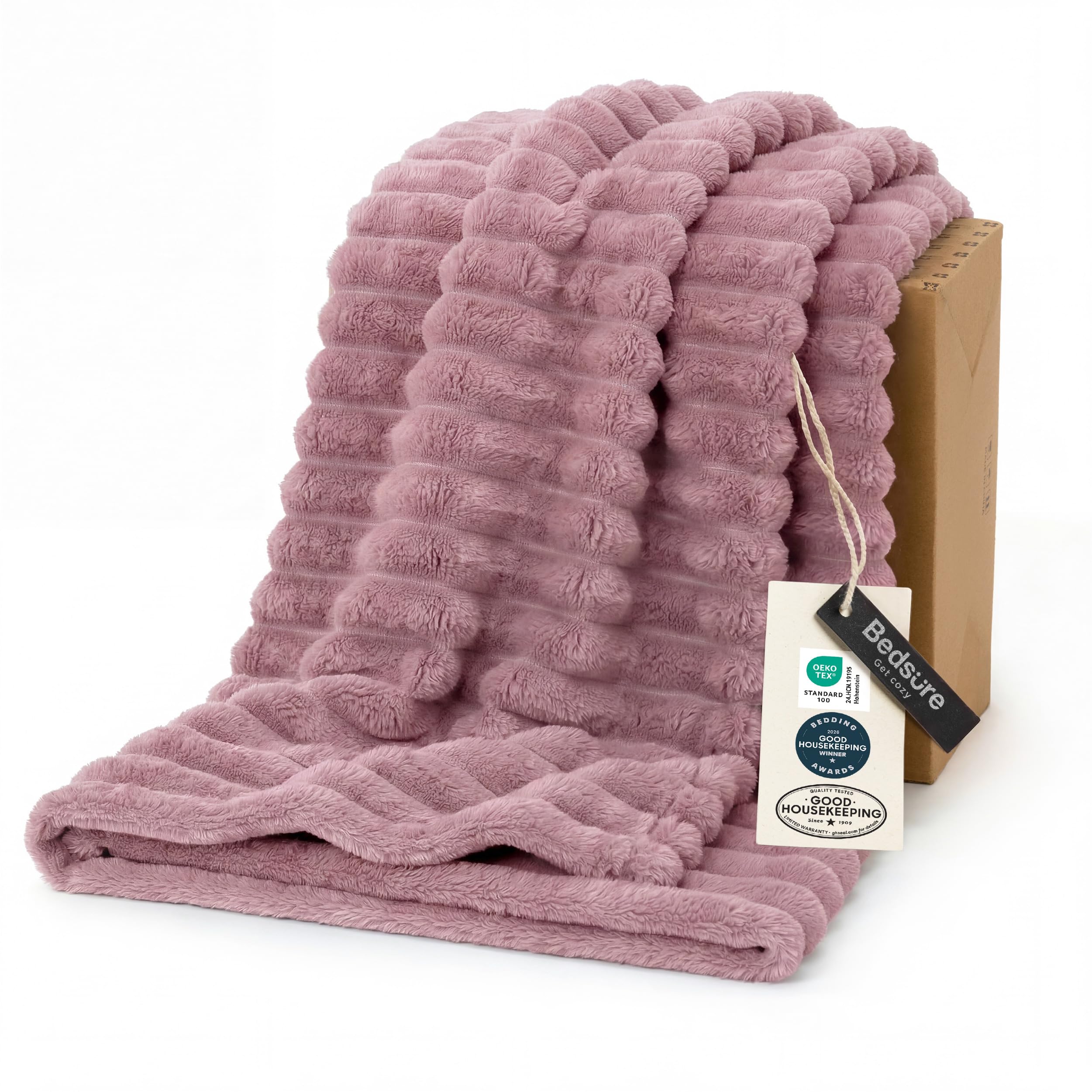 Bedsure GentleSoft Blankets Queen Size for Bed - Cozy Soft Sofa Couch Cover Blankets for Women, Cute Large Bedding Fleece Throws for Girls, Off White, 90x90 Inches