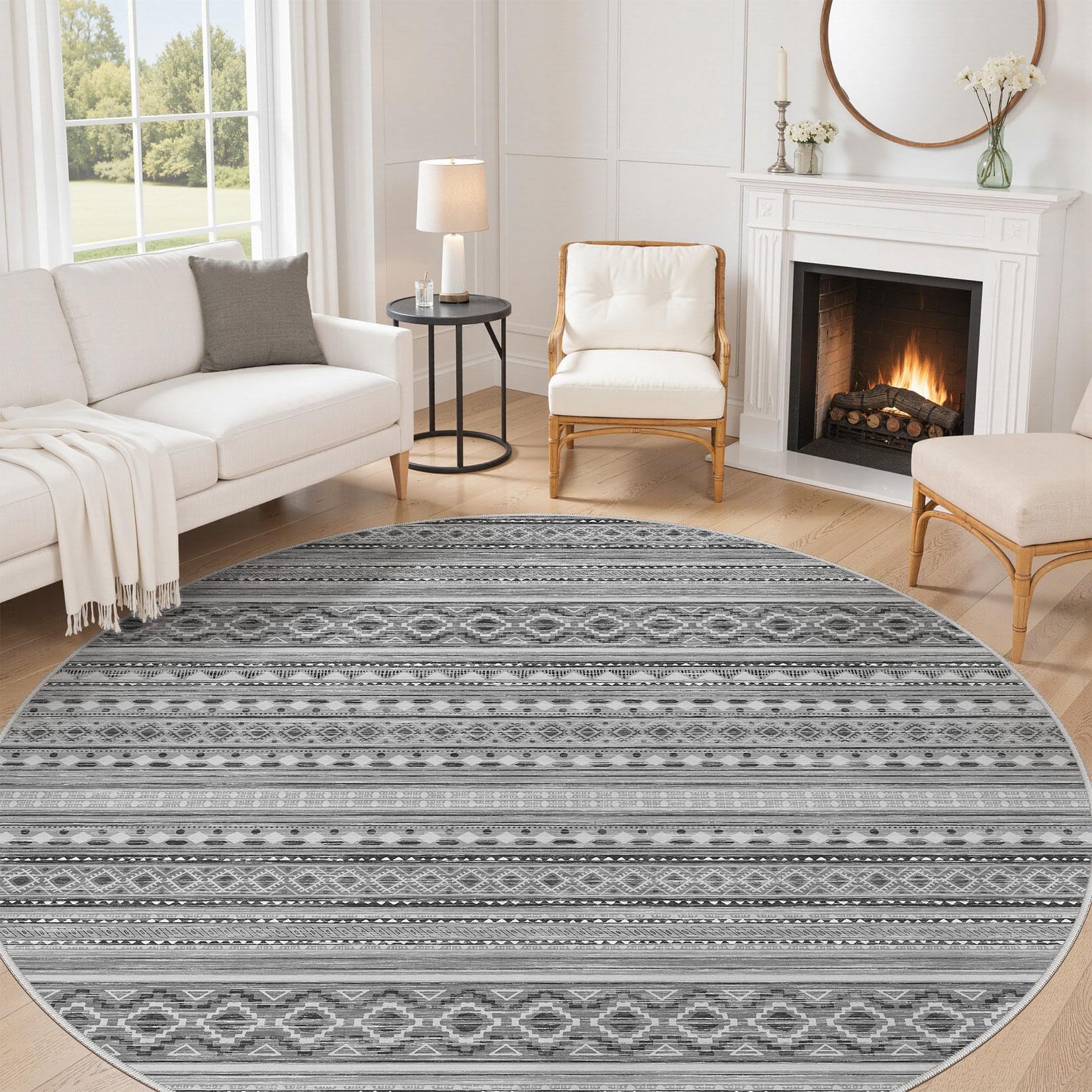 cotiled 5x7 Area Rug Living Room: Washable Boho Rugs with Non Slip Backing Large Soft Indoor Stain Resistant Carpet for Bedroom Farmhouse Dining Room Lightweight Home Decor L Brown/Cream