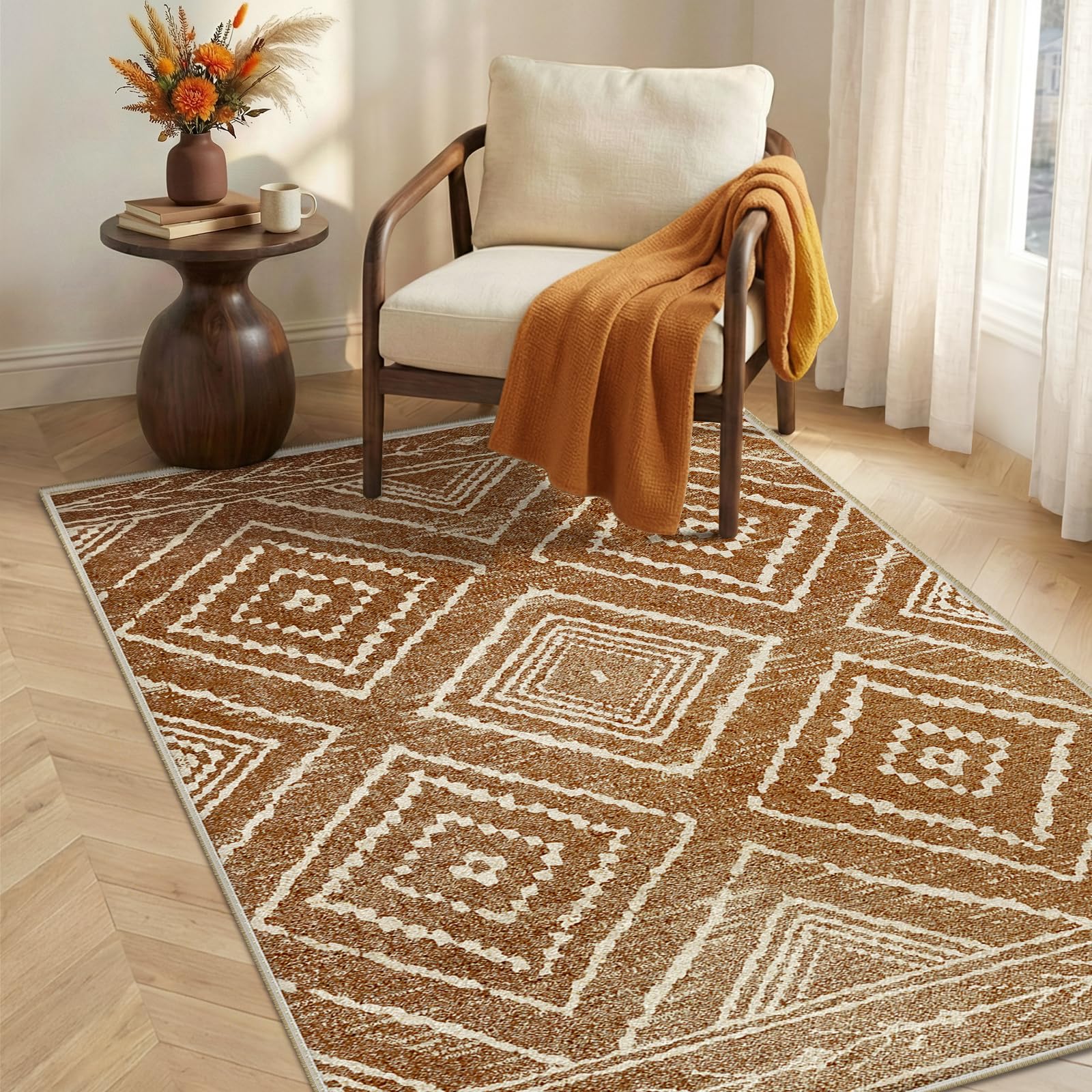 BESTSWEETIE Area Rug 5x7 Rug Machine Washable Non-Slip Low Pile Print Pattern Western Rug for Living Room Bedroom Entryway Tribal Series -Black