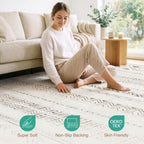 cotiled 5x7 Area Rug Living Room: Washable Boho Rugs with Non Slip Backing Large Soft Indoor Stain Resistant Carpet for Bedroom Farmhouse Dining Room Lightweight Home Decor L Brown/Cream