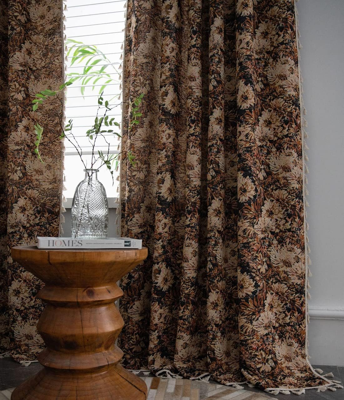 vctops Vintage Floral Oil Painting Curtains with Tassels Set of 2 Panels Rod Pocket Thermal Insulated Room Darkening Window Curtains/Drapes for Bedroom Living Room (Coffee,59"x94")