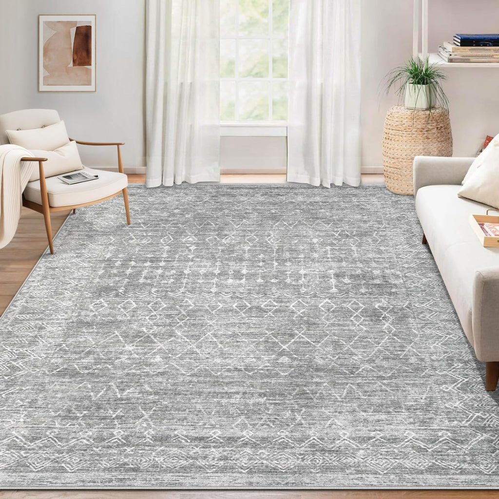 Area Rug Living Room Rugs 8x10 - Large Soft Boho Geometric Rug, Non-Slip Foldable Washable Rugs Non Shedding Morden Indoor Floor Carpet for Living Room Bedroom Office Dining Room(Brown Green,8'x10')