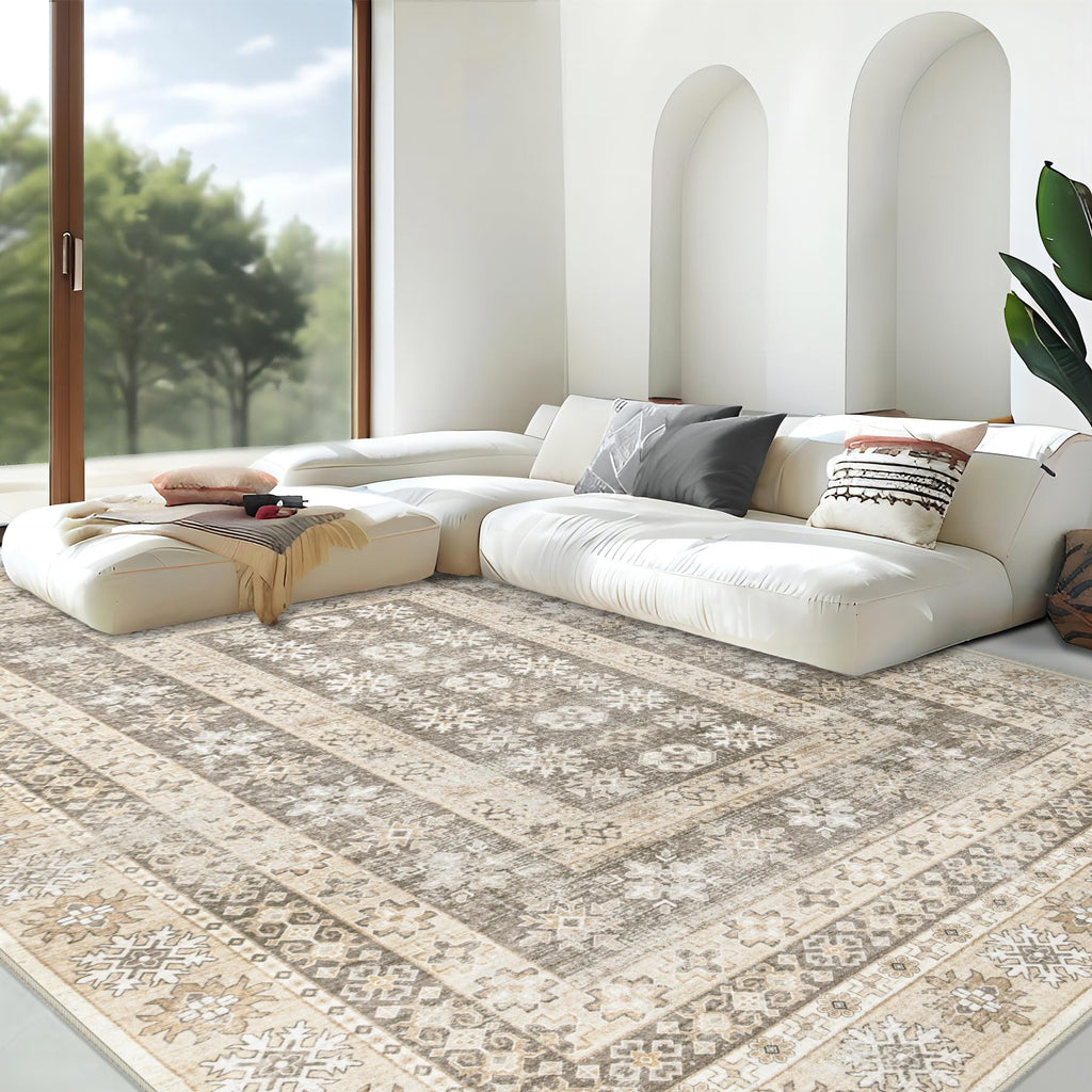 Area Rug Living Room Rugs 8x10 - Large Soft Boho Geometric Rug, Non-Slip Foldable Washable Rugs Non Shedding Morden Indoor Floor Carpet for Living Room Bedroom Office Dining Room(Brown Green,8'x10')