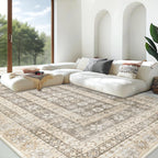 Area Rug Living Room Rugs 8x10 - Large Soft Boho Geometric Rug, Non-Slip Foldable Washable Rugs Non Shedding Morden Indoor Floor Carpet for Living Room Bedroom Office Dining Room(Brown Green,8'x10')