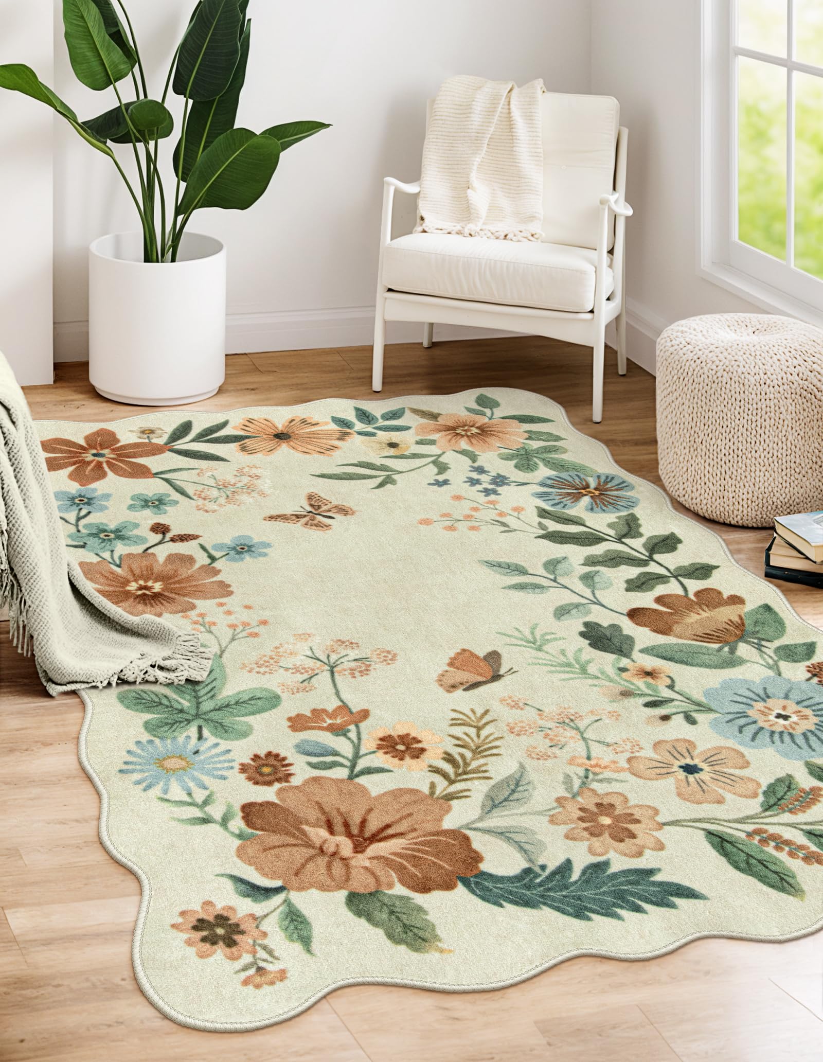 Lahome Floral Living Room Rugs, Area Rugs 5x7 Rug for Bedroom Ultra-Thin Soft Rug, Non-Slip Washable Rugs Stain Resistant Boho Rug Flore Throw Rug for ‎Dining Room Office (5x7ft,Green)