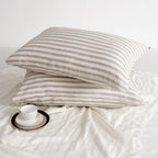 Striped Linen Pillow Cases Set of 2,20"x30" Standard/Queen Size,100% French Natural Flax Soft Linen Pillowcases,Natural Stripe