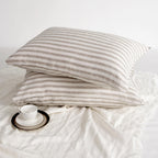 Striped Linen Pillow Cases Set of 2,20"x30" Standard/Queen Size,100% French Natural Flax Soft Linen Pillowcases,Natural Stripe