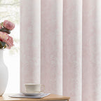 Beauoop Beige Floral Jacquard Blackout Curtains 84 Inches Long 2 Panels for Bedroom Living Room Chenille Flower Room Darkening Thermal Insulated Soundproof Rod Pocket Back Tab Window Drapes, 52x84