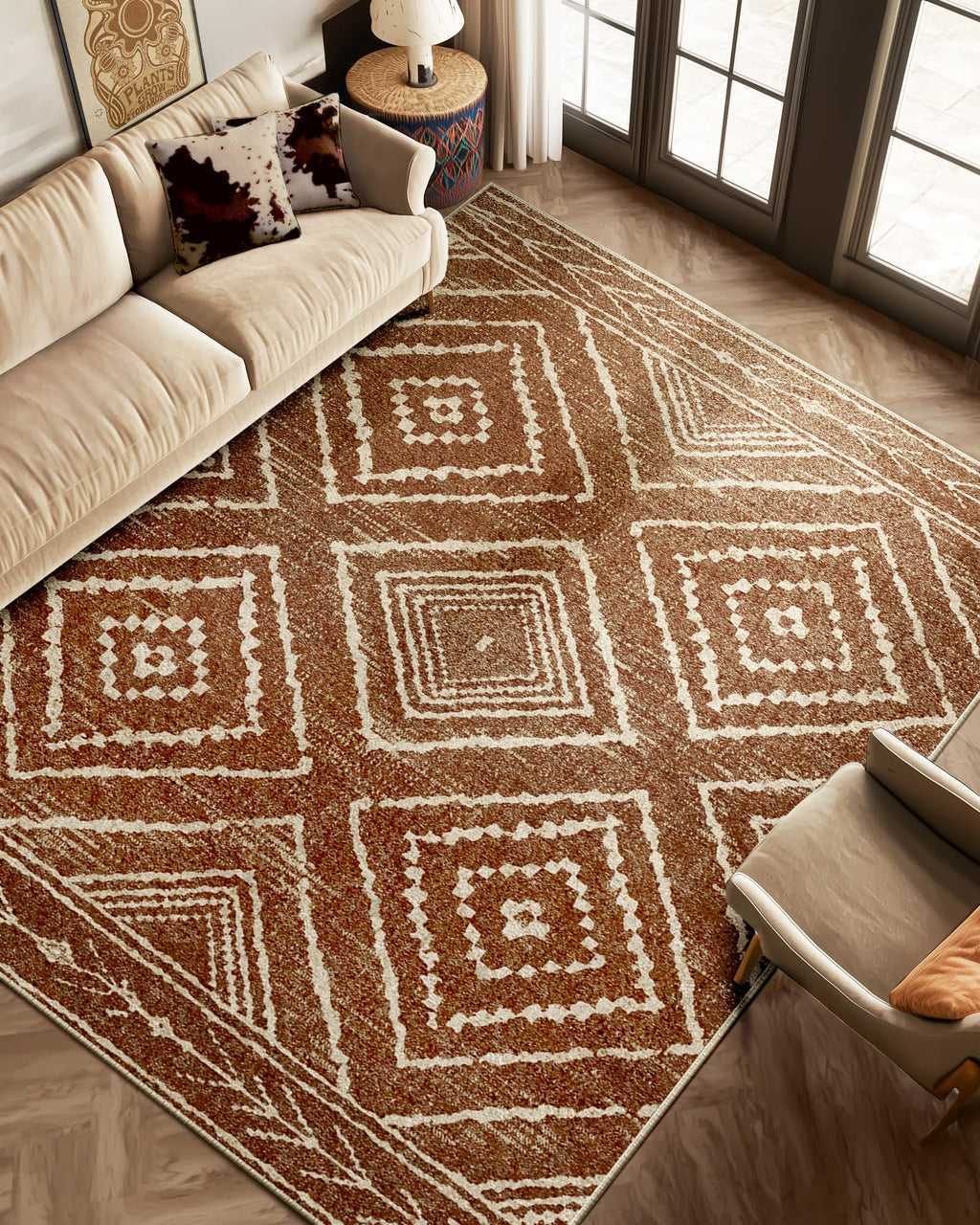 BESTSWEETIE Area Rug 5x7 Rug Machine Washable Non-Slip Low Pile Print Pattern Western Rug for Living Room Bedroom Entryway Tribal Series -Black