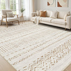 cotiled 5x7 Area Rug Living Room: Washable Boho Rugs with Non Slip Backing Large Soft Indoor Stain Resistant Carpet for Bedroom Farmhouse Dining Room Lightweight Home Decor L Brown/Cream