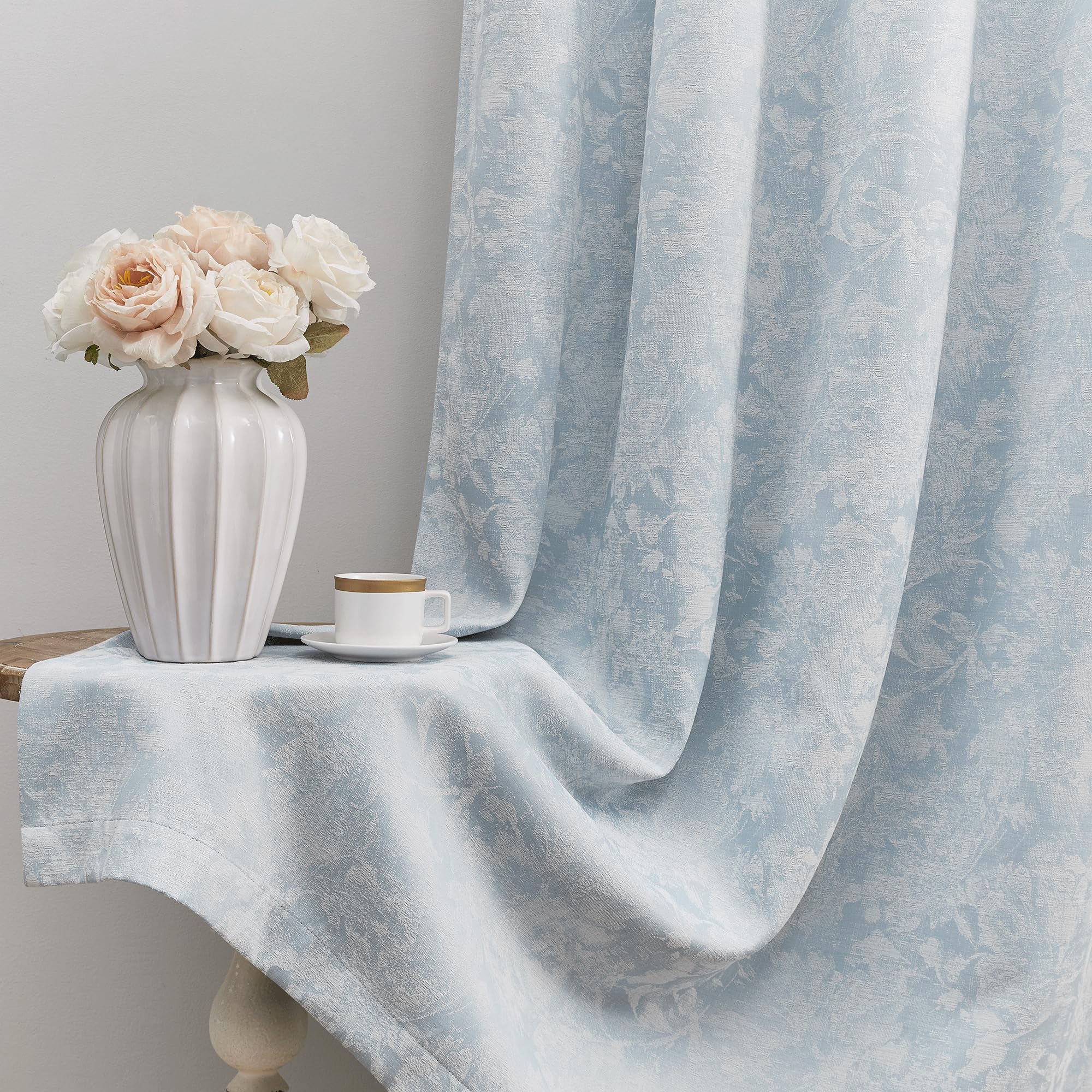 Beauoop Beige Floral Jacquard Blackout Curtains 96 Inches Long 2 Panels for Bedroom Living Room Chenille Flower Room Darkening Thermal Insulated Soundproof Rod Pocket Back Tab Window Drapes, 52x96