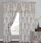 GOHD Luxe Love. Jacquard Window Curtain Panel Drape with Attached Fancy Valance. 2pcs Set (Sand, 84" Drop x 54" Wide with 18" Valance x 2pcs)
