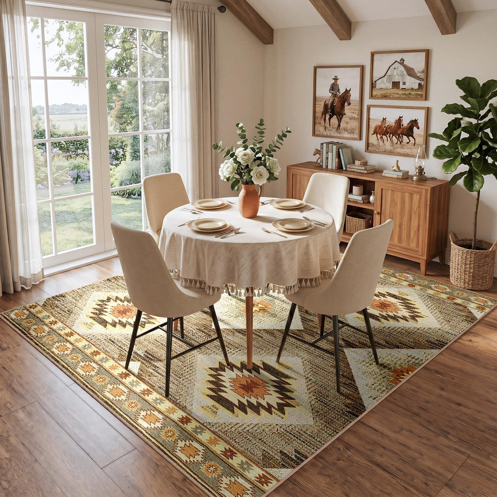 BESTSWEETIE Area Rug 5x7 Rug Machine Washable Non-Slip Low Pile Print Pattern Western Rug for Living Room Bedroom Entryway Tribal Series -Black
