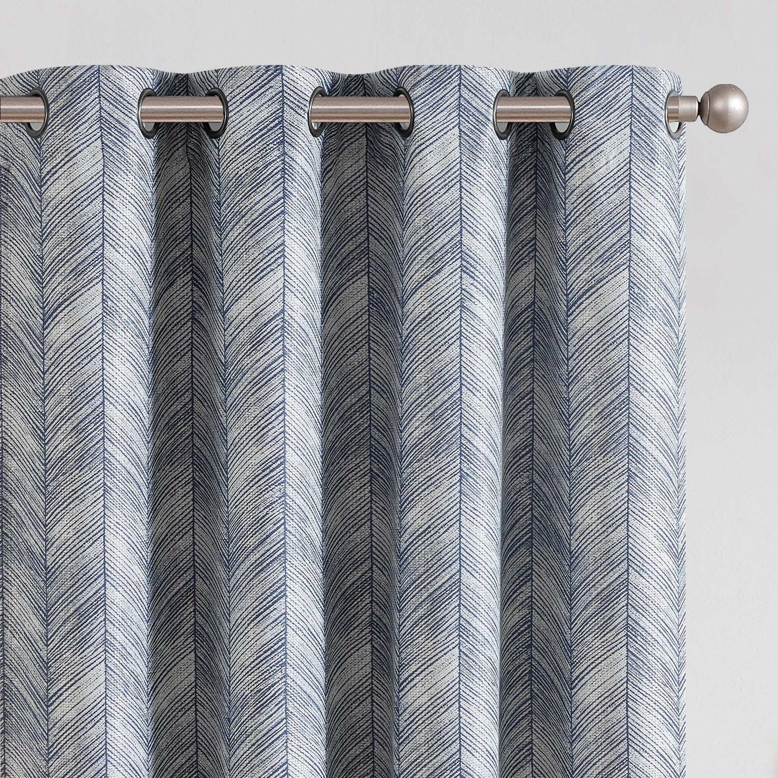 jinchan Taupe Printed Curtains Modern Jacquard Curtains with Herringbone Geometric Zigzag Pattern Room Darkening Drapes for Living Room Bedroom Grommet Top Window Treatments 63 Inch Length 2 Panels