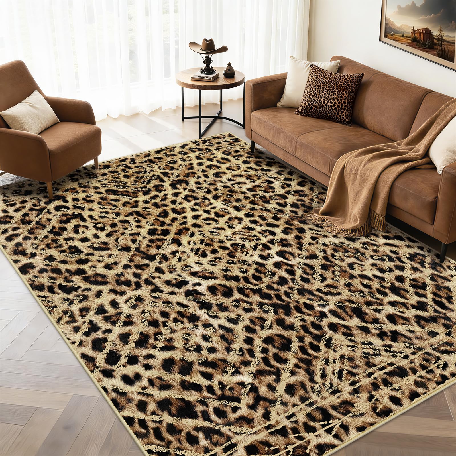 BESTSWEETIE Area Rug 5x7 Rug Machine Washable Non-Slip Low Pile Print Pattern Western Rug for Living Room Bedroom Entryway Tribal Series -Black