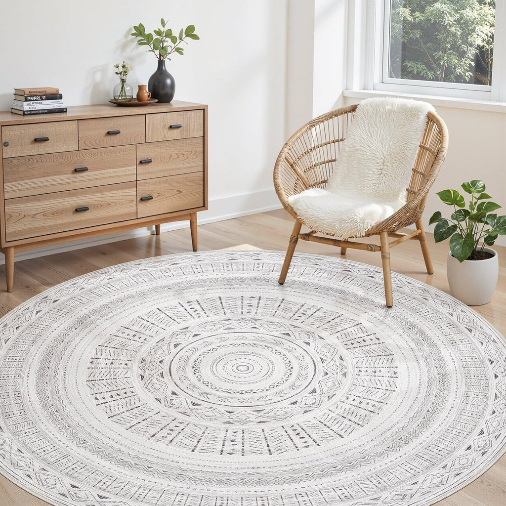 cotiled 5x7 Area Rug Living Room: Washable Boho Rugs with Non Slip Backing Large Soft Indoor Stain Resistant Carpet for Bedroom Farmhouse Dining Room Lightweight Home Decor L Brown/Cream