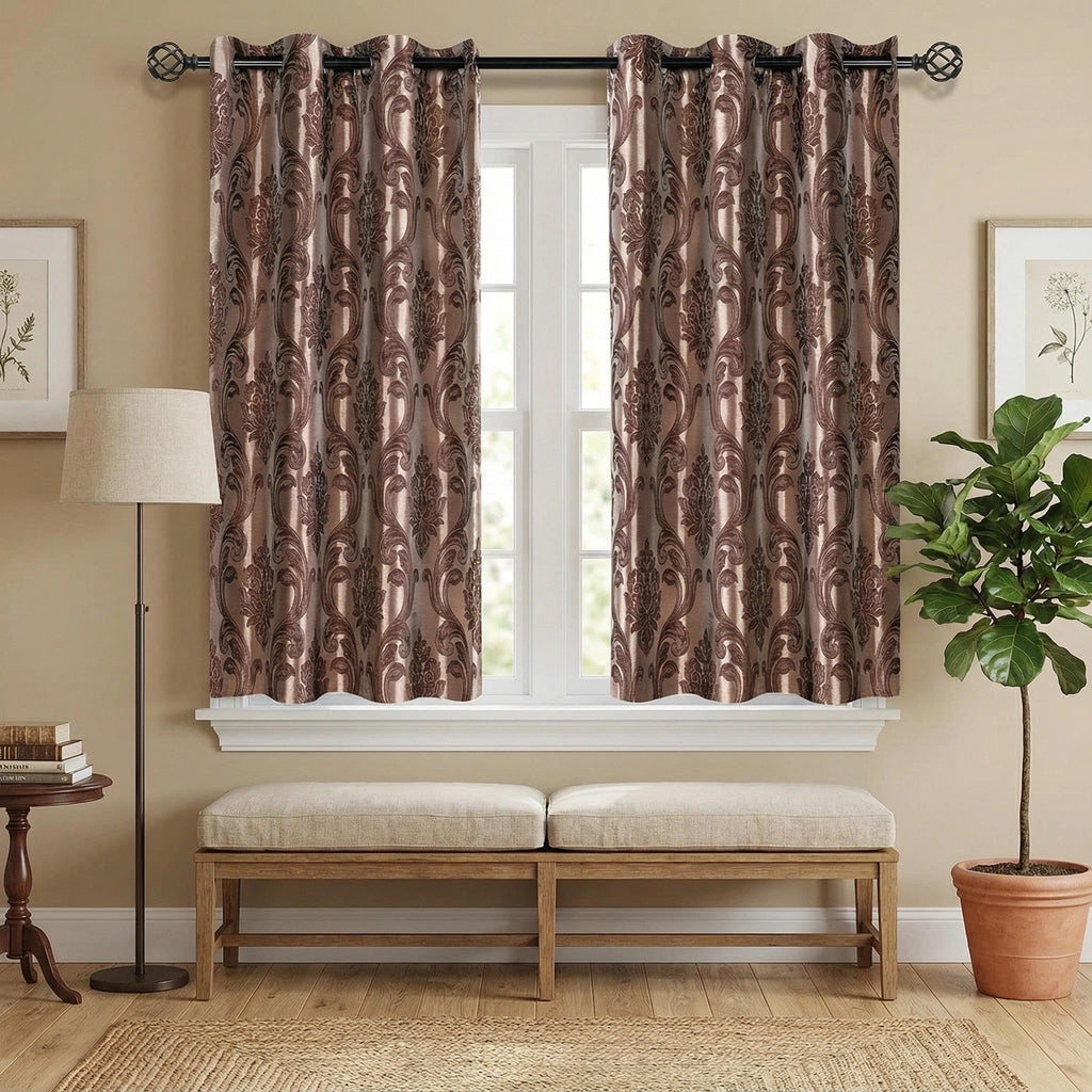 NAPEARL Damask Curtains-Fancy Jacquard Semi-Blackout Brown Curtain Drapes for legant & Private Living Room & Bedroom, Luxury Curtains 96 Inches Length (2 Panels, Each 52 x 96 Inches)