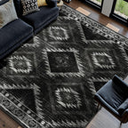 BESTSWEETIE Area Rug 5x7 Rug Machine Washable Non-Slip Low Pile Print Pattern Western Rug for Living Room Bedroom Entryway Tribal Series -Black