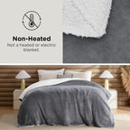 Bedsure GentleSoft Sherpa Fleece Queen Blankets for Bed, Non-Heated, Thick and Warm Throw for Women and Men, Soft Fuzzy Plush Queen Blanket for Winter, Grey, 90x90 Inches