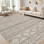 cotiled 5x7 Area Rug Living Room: Washable Boho Rugs with Non Slip Backing Large Soft Indoor Stain Resistant Carpet for Bedroom Farmhouse Dining Room Lightweight Home Decor L Brown/Cream