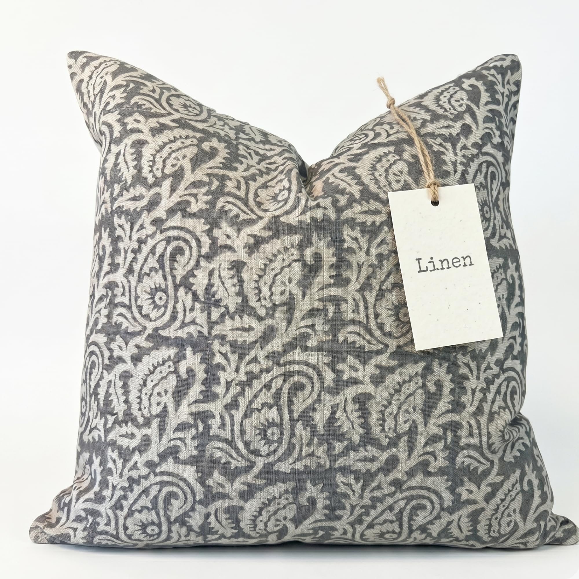Decorative Pillow Cover French Country Pillow Cover Cottage Decor Floral Block Print, Farmhouse Decorative Cushion Cover, Striped Pillow Cover Line and Loop (Brown-Beige Stripe)
