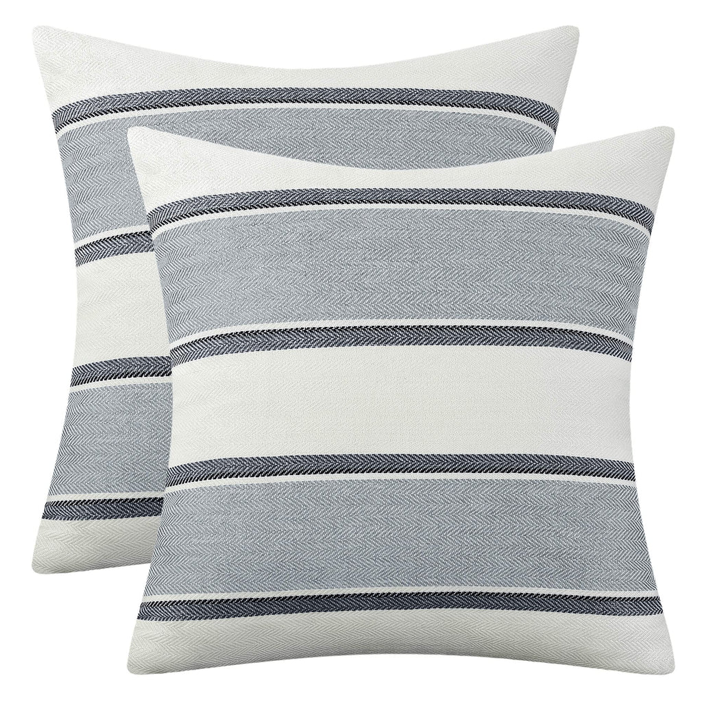 AmHoo Pack of 2 Farmhouse Linen Throw Pillow Cover Cushion Stripe Decoration Buffalo Retro Pillowcase with Hidden Zipper for Sofa Bedroom Car 18 x 18 Inch Blue